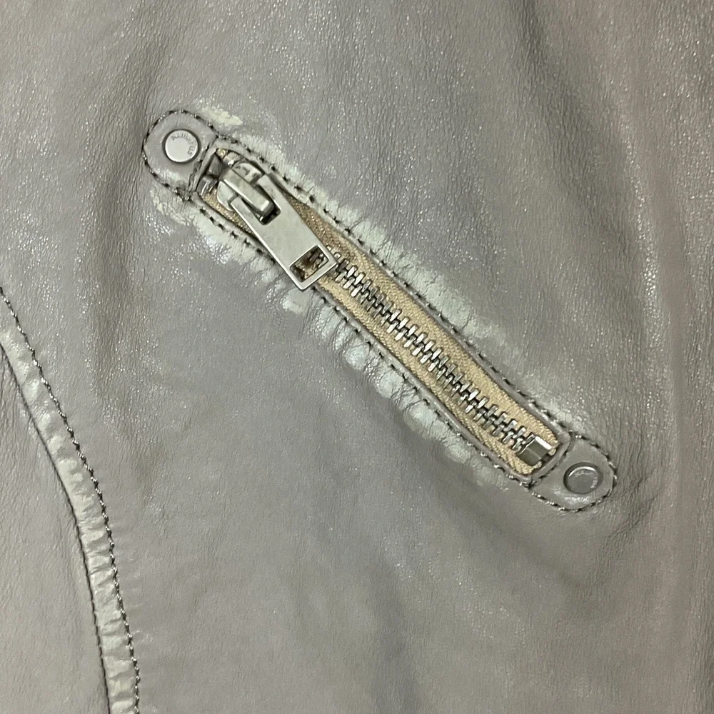 Women's Mauritius Sofia RF Lambskin Leather Biker Moto Jacket Distressed Grey 8 - Picture 2 of 16